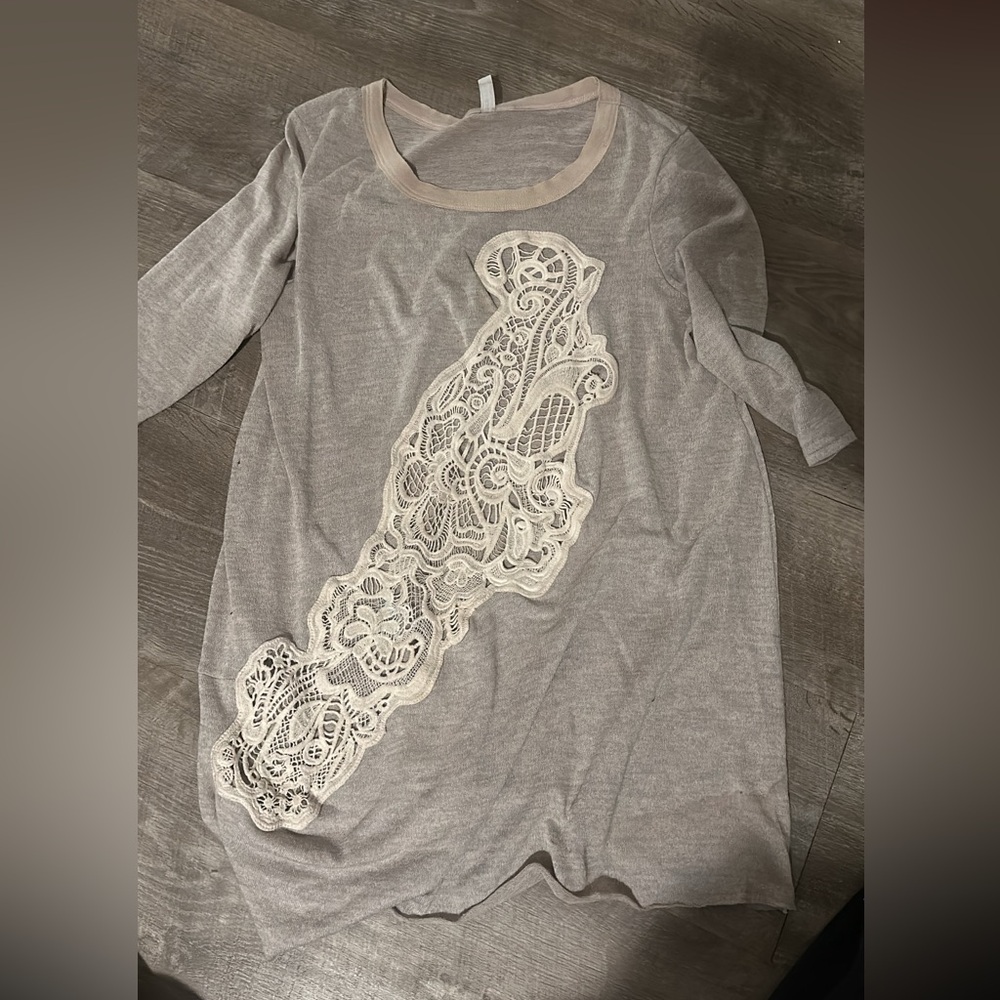 Beige with open lace free people long sleeve top. Size large worn once